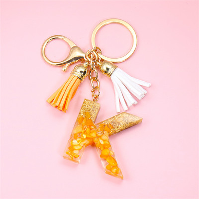 Κρεμαστό μενταγιόν με μπρελόκ πορτοκαλί AZ αρχικού γράμματος με διπλή φούντα πολύχρωμη ρητίνη γέμισης με πέτρα