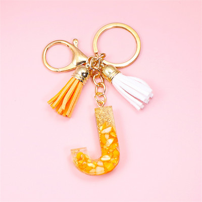 Κρεμαστό μενταγιόν με μπρελόκ πορτοκαλί AZ αρχικού γράμματος με διπλή φούντα πολύχρωμη ρητίνη γέμισης με πέτρα