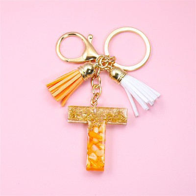 Κρεμαστό μενταγιόν με μπρελόκ πορτοκαλί AZ αρχικού γράμματος με διπλή φούντα πολύχρωμη ρητίνη γέμισης με πέτρα