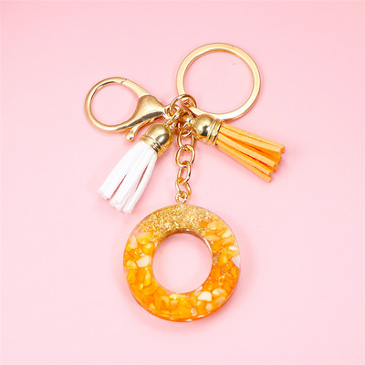 Κρεμαστό μενταγιόν με μπρελόκ πορτοκαλί AZ αρχικού γράμματος με διπλή φούντα πολύχρωμη ρητίνη γέμισης με πέτρα