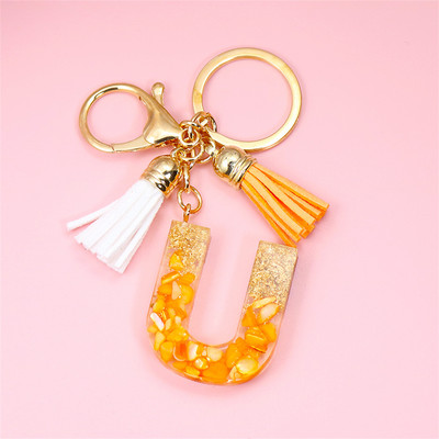 Κρεμαστό μενταγιόν με μπρελόκ πορτοκαλί AZ αρχικού γράμματος με διπλή φούντα πολύχρωμη ρητίνη γέμισης με πέτρα