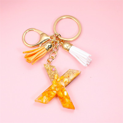 Κρεμαστό μενταγιόν με μπρελόκ πορτοκαλί AZ αρχικού γράμματος με διπλή φούντα πολύχρωμη ρητίνη γέμισης με πέτρα