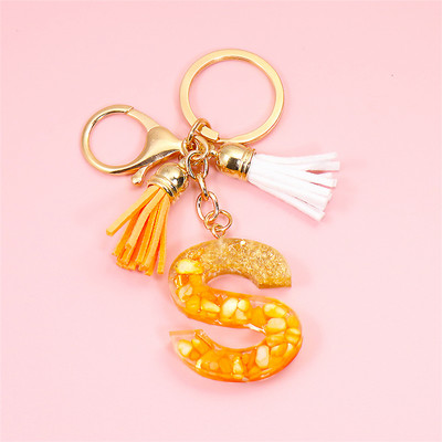 Κρεμαστό μενταγιόν με μπρελόκ πορτοκαλί AZ αρχικού γράμματος με διπλή φούντα πολύχρωμη ρητίνη γέμισης με πέτρα