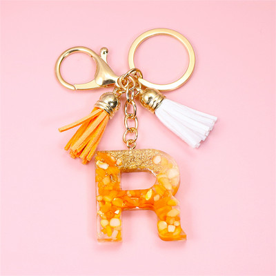 Κρεμαστό μενταγιόν με μπρελόκ πορτοκαλί AZ αρχικού γράμματος με διπλή φούντα πολύχρωμη ρητίνη γέμισης με πέτρα