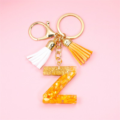 Κρεμαστό μενταγιόν με μπρελόκ πορτοκαλί AZ αρχικού γράμματος με διπλή φούντα πολύχρωμη ρητίνη γέμισης με πέτρα