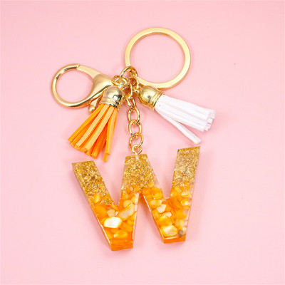 Κρεμαστό μενταγιόν με μπρελόκ πορτοκαλί AZ αρχικού γράμματος με διπλή φούντα πολύχρωμη ρητίνη γέμισης με πέτρα