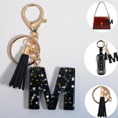 Mystery Black 26 γράμματα Μπρελόκ Shine Stars πούλιες Μπρελόκ από ρητίνη για θήκη αυτοκινήτου Φούντα μπρελόκ Γυναικεία τσάντα γούρι