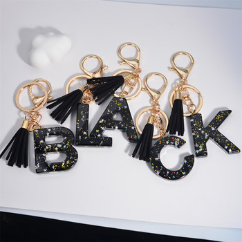 Mystery Black 26 γράμματα Μπρελόκ Shine Stars πούλιες Μπρελόκ από ρητίνη για θήκη αυτοκινήτου Φούντα μπρελόκ Γυναικεία τσάντα γούρι