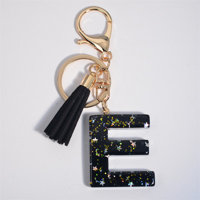 Mystery Black 26 γράμματα Μπρελόκ Shine Stars πούλιες Μπρελόκ από ρητίνη για θήκη αυτοκινήτου Φούντα μπρελόκ Γυναικεία τσάντα γούρι