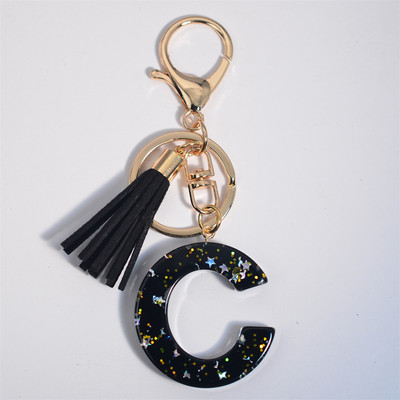 Mystery Black 26 γράμματα Μπρελόκ Shine Stars πούλιες Μπρελόκ από ρητίνη για θήκη αυτοκινήτου Φούντα μπρελόκ Γυναικεία τσάντα γούρι