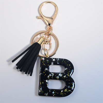 Mystery Black 26 γράμματα Μπρελόκ Shine Stars πούλιες Μπρελόκ από ρητίνη για θήκη αυτοκινήτου Φούντα μπρελόκ Γυναικεία τσάντα γούρι