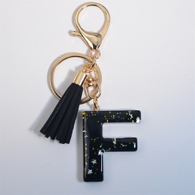 Mystery Black 26 γράμματα Μπρελόκ Shine Stars πούλιες Μπρελόκ από ρητίνη για θήκη αυτοκινήτου Φούντα μπρελόκ Γυναικεία τσάντα γούρι