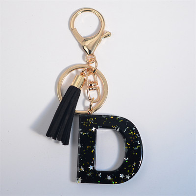 Mystery Black 26 γράμματα Μπρελόκ Shine Stars πούλιες Μπρελόκ από ρητίνη για θήκη αυτοκινήτου Φούντα μπρελόκ Γυναικεία τσάντα γούρι