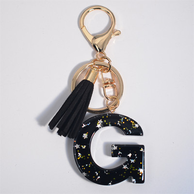 Mystery Black 26 γράμματα Μπρελόκ Shine Stars πούλιες Μπρελόκ από ρητίνη για θήκη αυτοκινήτου Φούντα μπρελόκ Γυναικεία τσάντα γούρι
