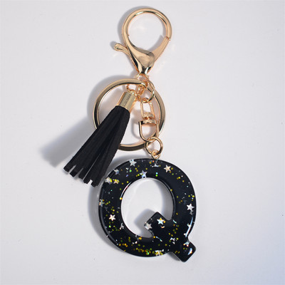 Mystery Black 26 γράμματα Μπρελόκ Shine Stars πούλιες Μπρελόκ από ρητίνη για θήκη αυτοκινήτου Φούντα μπρελόκ Γυναικεία τσάντα γούρι