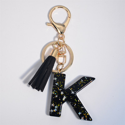 Mystery Black 26 γράμματα Μπρελόκ Shine Stars πούλιες Μπρελόκ από ρητίνη για θήκη αυτοκινήτου Φούντα μπρελόκ Γυναικεία τσάντα γούρι