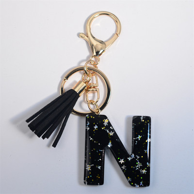 Mystery Black 26 γράμματα Μπρελόκ Shine Stars πούλιες Μπρελόκ από ρητίνη για θήκη αυτοκινήτου Φούντα μπρελόκ Γυναικεία τσάντα γούρι