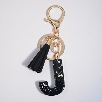 Mystery Black 26 γράμματα Μπρελόκ Shine Stars πούλιες Μπρελόκ από ρητίνη για θήκη αυτοκινήτου Φούντα μπρελόκ Γυναικεία τσάντα γούρι