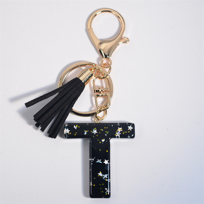 Mystery Black 26 γράμματα Μπρελόκ Shine Stars πούλιες Μπρελόκ από ρητίνη για θήκη αυτοκινήτου Φούντα μπρελόκ Γυναικεία τσάντα γούρι
