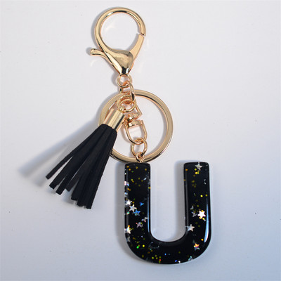 Mystery Black 26 γράμματα Μπρελόκ Shine Stars πούλιες Μπρελόκ από ρητίνη για θήκη αυτοκινήτου Φούντα μπρελόκ Γυναικεία τσάντα γούρι