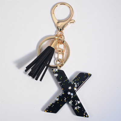 Mystery Black 26 γράμματα Μπρελόκ Shine Stars πούλιες Μπρελόκ από ρητίνη για θήκη αυτοκινήτου Φούντα μπρελόκ Γυναικεία τσάντα γούρι