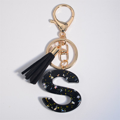 Mystery Black 26 γράμματα Μπρελόκ Shine Stars πούλιες Μπρελόκ από ρητίνη για θήκη αυτοκινήτου Φούντα μπρελόκ Γυναικεία τσάντα γούρι