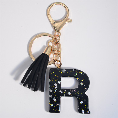 Mystery Black 26 γράμματα Μπρελόκ Shine Stars πούλιες Μπρελόκ από ρητίνη για θήκη αυτοκινήτου Φούντα μπρελόκ Γυναικεία τσάντα γούρι