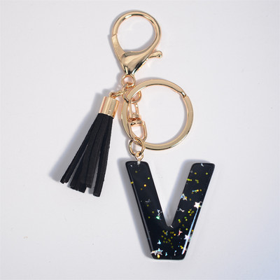 Mystery Black 26 γράμματα Μπρελόκ Shine Stars πούλιες Μπρελόκ από ρητίνη για θήκη αυτοκινήτου Φούντα μπρελόκ Γυναικεία τσάντα γούρι