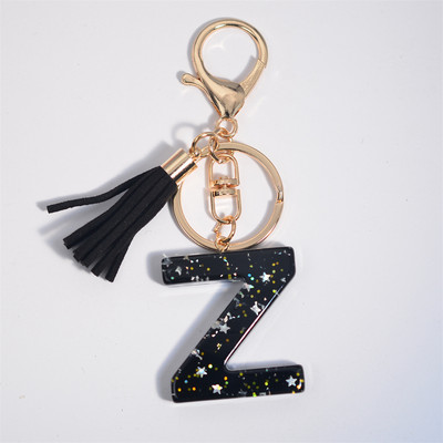 Mystery Black 26 γράμματα Μπρελόκ Shine Stars πούλιες Μπρελόκ από ρητίνη για θήκη αυτοκινήτου Φούντα μπρελόκ Γυναικεία τσάντα γούρι