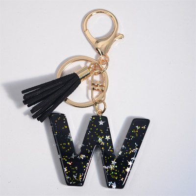 Mystery Black 26 γράμματα Μπρελόκ Shine Stars πούλιες Μπρελόκ από ρητίνη για θήκη αυτοκινήτου Φούντα μπρελόκ Γυναικεία τσάντα γούρι