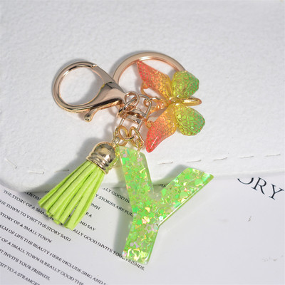 Mood 26 Algtähestikuline võtmehoidja roheline liblikas tutiga võtmehoidja Star Love Fill võtmehoidja naiste kott ripats auto võtmehoidja