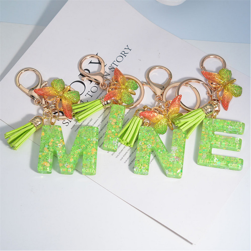 Mood 26 Algtähestikuline võtmehoidja roheline liblikas tutiga võtmehoidja Star Love Fill võtmehoidja naiste kott ripats auto võtmehoidja