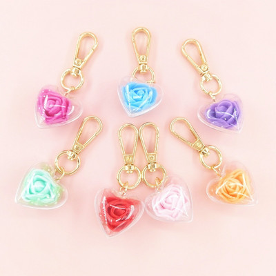 Creative Rose Eternal Flower Keychain Fashion Charm Lover Bag Pendant  Valentine`s Day Gift Couple Sweet Love Keyring