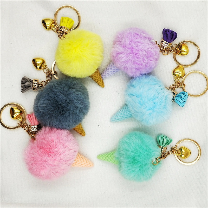 Ledų raktų pakabukas Mielas krepšys Animacinių filmų pliušinių pakabukų priedai Saldus kūgis automobilio raktų pakabukas plaukų kamuoliukas Kūrybiška mados žavesio dovana