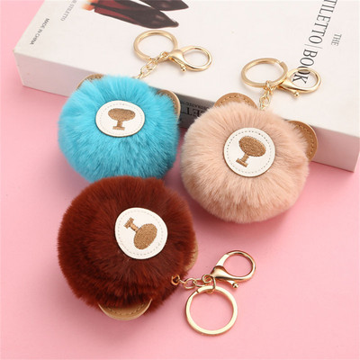 Cute Bear Kulcstartó Gyapjú Golyó Pu Anyag Hajgolyó Medálutánzat Rex Nyúl Pompon Teddy Bear Iskolatáska Kiegészítők Ajándék