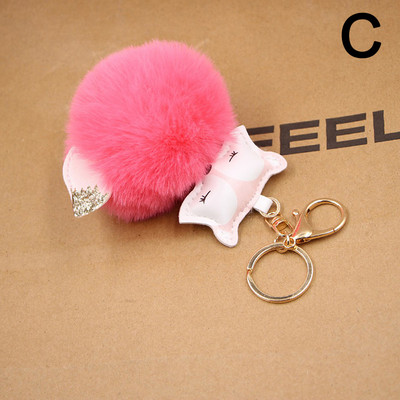 Νέα Cute Fox βελούδινα μπρελόκ Πομπον Δερμάτινη θήκη κλειδιού Μπρελόκ Τσάντα αυτοκινήτου Γούρια Μπρελόκ Γυναικεία μόδα Δημιουργικό δώρο κοσμημάτων