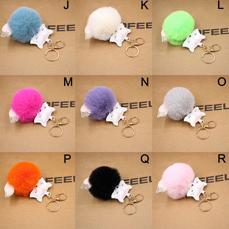 Νέα Cute Fox βελούδινα μπρελόκ Πομπον Δερμάτινη θήκη κλειδιού Μπρελόκ Τσάντα αυτοκινήτου Γούρια Μπρελόκ Γυναικεία μόδα Δημιουργικό δώρο κοσμημάτων