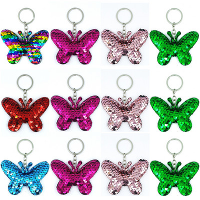 Colorful Sequins Keychain European and American Fashion Shiny Butterfly Bag Pendant Women`s Clothing Accessories