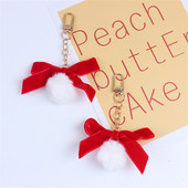 Puikus didelis raudonas lanko mazgas raktų pakabukas pomponas plaukų kamuoliukų papuošalai pliušinio maišelio pakabukų priedai Kalėdų automobilių interjero dovana