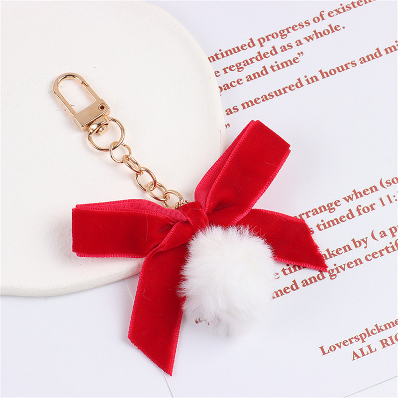 Puikus didelis raudonas lanko mazgas raktų pakabukas pomponas plaukų kamuoliukų papuošalai pliušinio maišelio pakabukų priedai Kalėdų automobilių interjero dovana