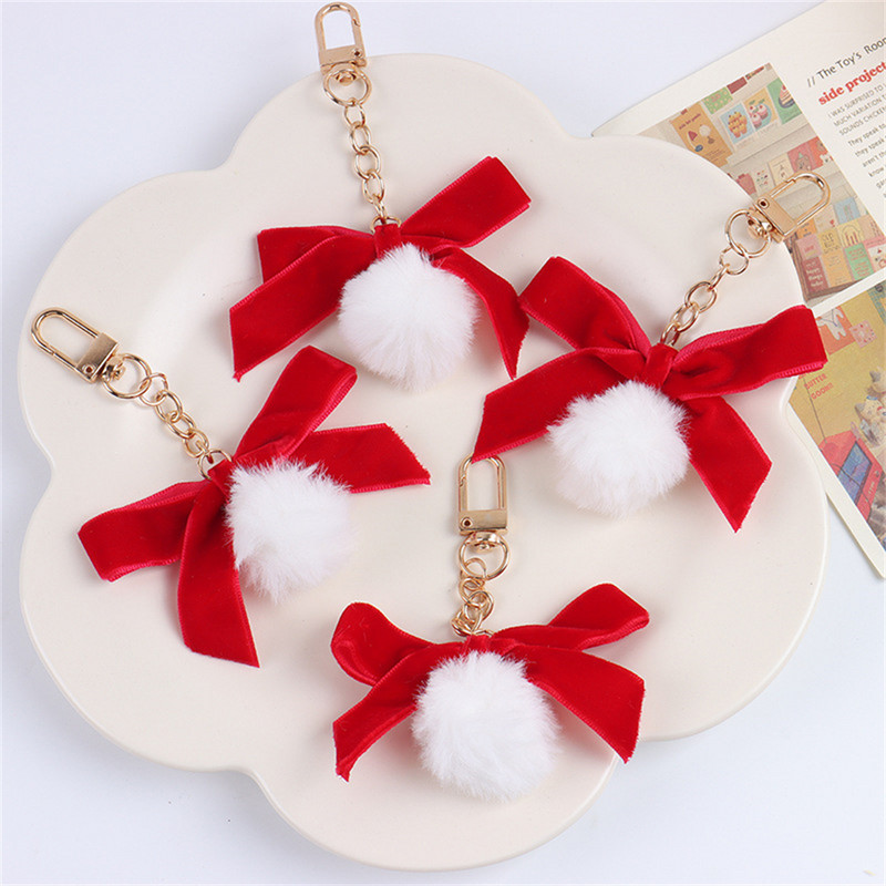 Puikus didelis raudonas lanko mazgas raktų pakabukas pomponas plaukų kamuoliukų papuošalai pliušinio maišelio pakabukų priedai Kalėdų automobilių interjero dovana