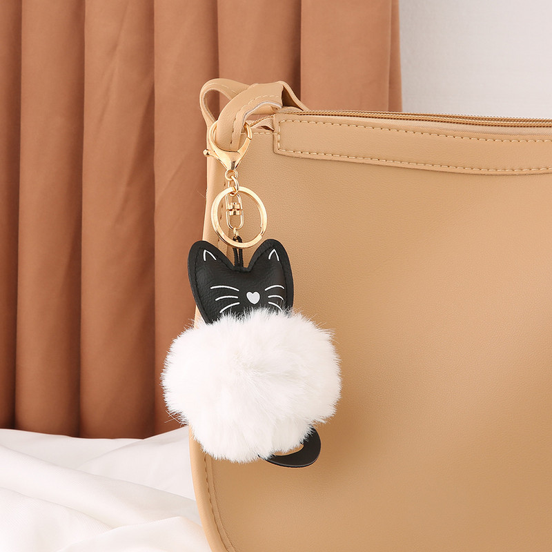 Mielas dirbtinio kailio kamuoliukas Pom Pom raktų pakabukas moterims mergaičių krepšys žavesys Priedai Creative Pu Cat pliušinis rutulinis pakabukas su raktų pakabuku