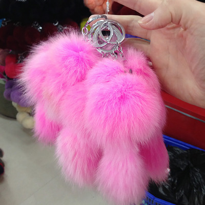Mieli pūkuoti raktų pakabukai žiedai lanko mazgai Fox Ball pakabukai raktų pakabukai automobilio raktų pakabuko laikiklis žavesio krepšys pomponas tikro lapės kailio papuošalai dovanos