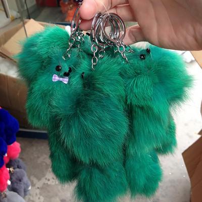 Mieli pūkuoti raktų pakabukai žiedai lanko mazgai Fox Ball pakabukai raktų pakabukai automobilio raktų pakabuko laikiklis žavesio krepšys pomponas tikro lapės kailio papuošalai dovanos