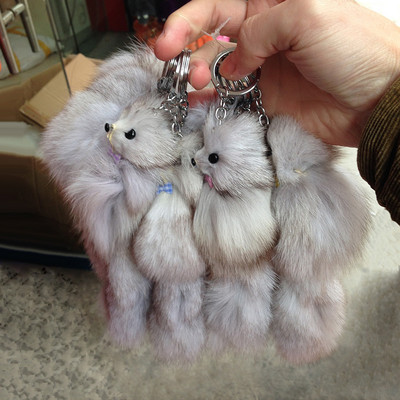 Mieli pūkuoti raktų pakabukai žiedai lanko mazgai Fox Ball pakabukai raktų pakabukai automobilio raktų pakabuko laikiklis žavesio krepšys pomponas tikro lapės kailio papuošalai dovanos