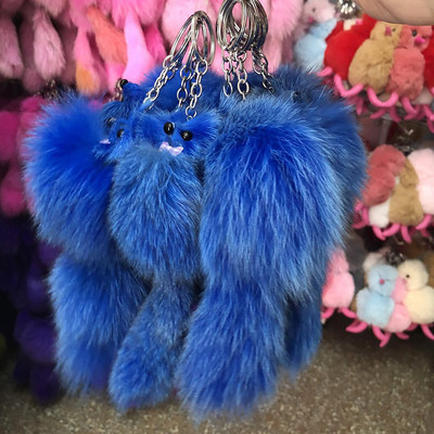 Mieli pūkuoti raktų pakabukai žiedai lanko mazgai Fox Ball pakabukai raktų pakabukai automobilio raktų pakabuko laikiklis žavesio krepšys pomponas tikro lapės kailio papuošalai dovanos