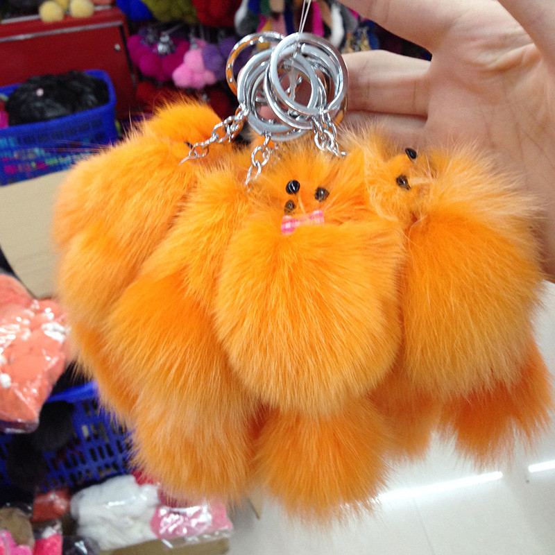 Mieli pūkuoti raktų pakabukai žiedai lanko mazgai Fox Ball pakabukai raktų pakabukai automobilio raktų pakabuko laikiklis žavesio krepšys pomponas tikro lapės kailio papuošalai dovanos