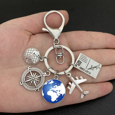 Zemljina ravnina, privjesak za ključeve, zemaljski kompas, memorijalni privjesak za ključeve, dar za ljubitelje putovanja