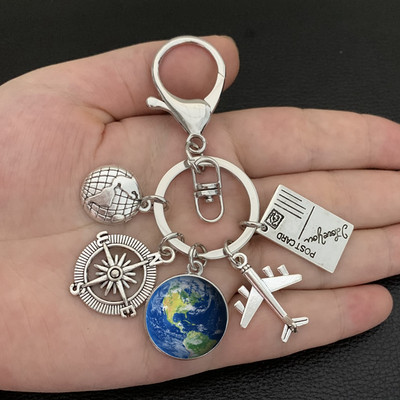 Zemljina ravnina, privjesak za ključeve, zemaljski kompas, memorijalni privjesak za ključeve, dar za ljubitelje putovanja