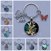 Naujas drugelio rašto raktų pakabukas Spalvingas deimantinis drugelis pakabukas raktų pakabukas stiklinis kabošonas moteriškas madingas automobilio krepšio raktų pakabukas